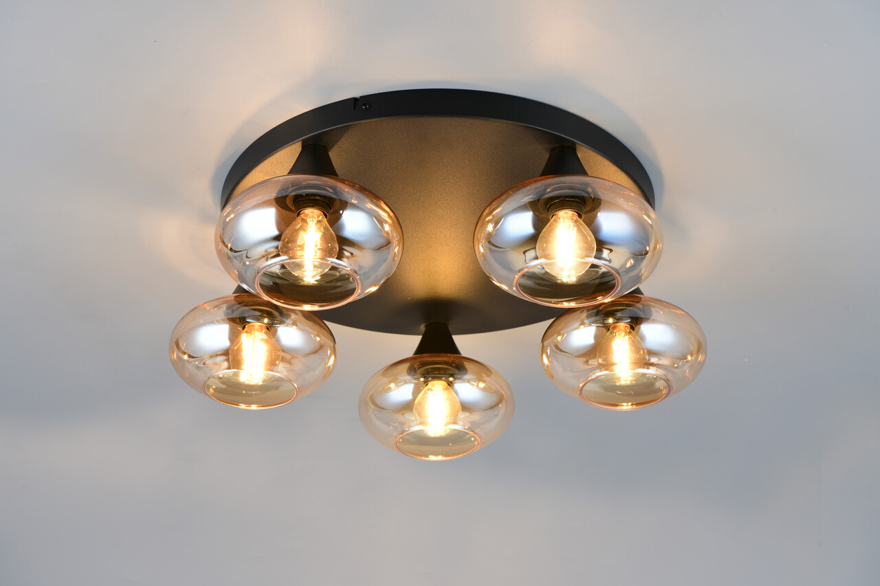 Plafoniera Divina, RL, 49x15 cm, 10W, 5x E14, sticla, negru/chihlimbar - imagine 6